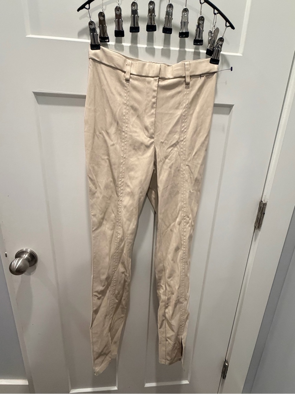 Jason Wu XS Beige Faux Leather Trim Slim Ankle Pants Front Seam